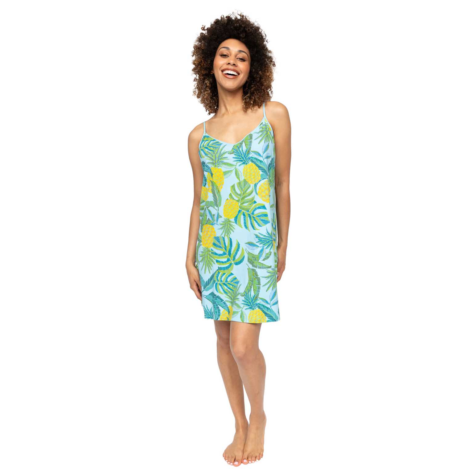 Cyberjammies Light Blue Pineapple Printed Jersey Strappy Short Nightdress